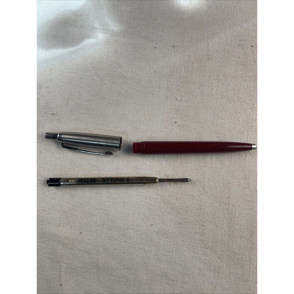 Vintage Parker JOTTER Ballpoint Pen Burgundy MCM Steel Cap Arrow Logo Clip USA - Picture 8 of 11